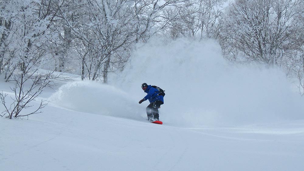 high speed powder snowboarding at madarao resort japan